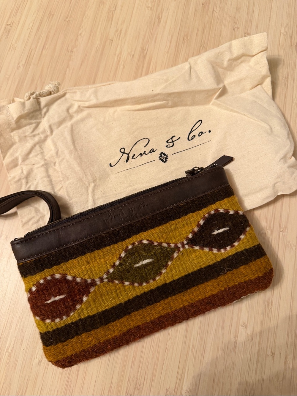 Nena & Co. Wool Wristlet Pouch in Mustard, Olive, Brown